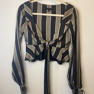 NBD striped ruffled black and dark cream top
